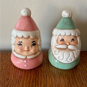 Johanna Parker Christmas Salt Pepper Shaker Santa Mrs. Claus Pastel Pink Green